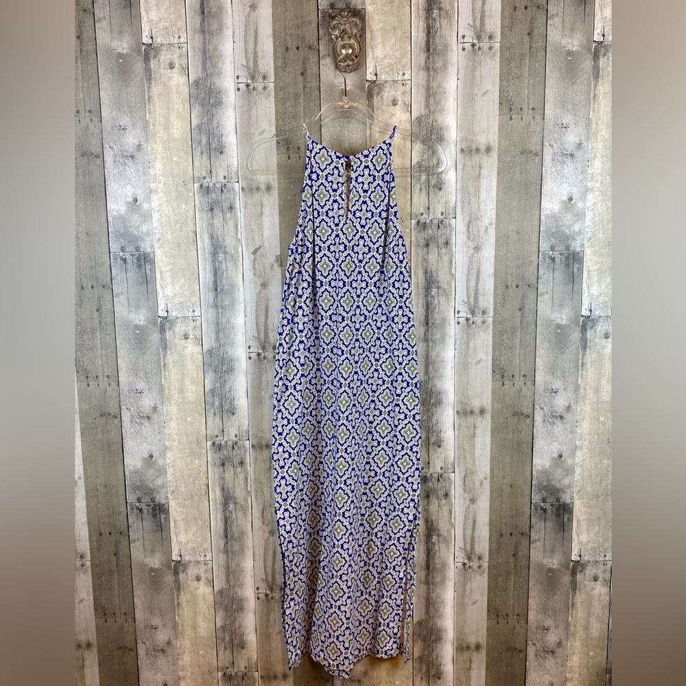 NWOT Boden Racer Neck Halter Maxi Dress in Blue Green Floral Tile Size 4 Regular - Picture 2 of 13